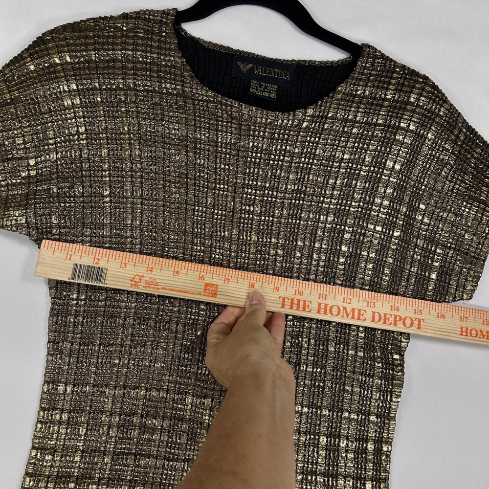 Vintage Valentina Metallic Gold Crinkle Pleated Top One Size Fit All - Picture 7 of 7